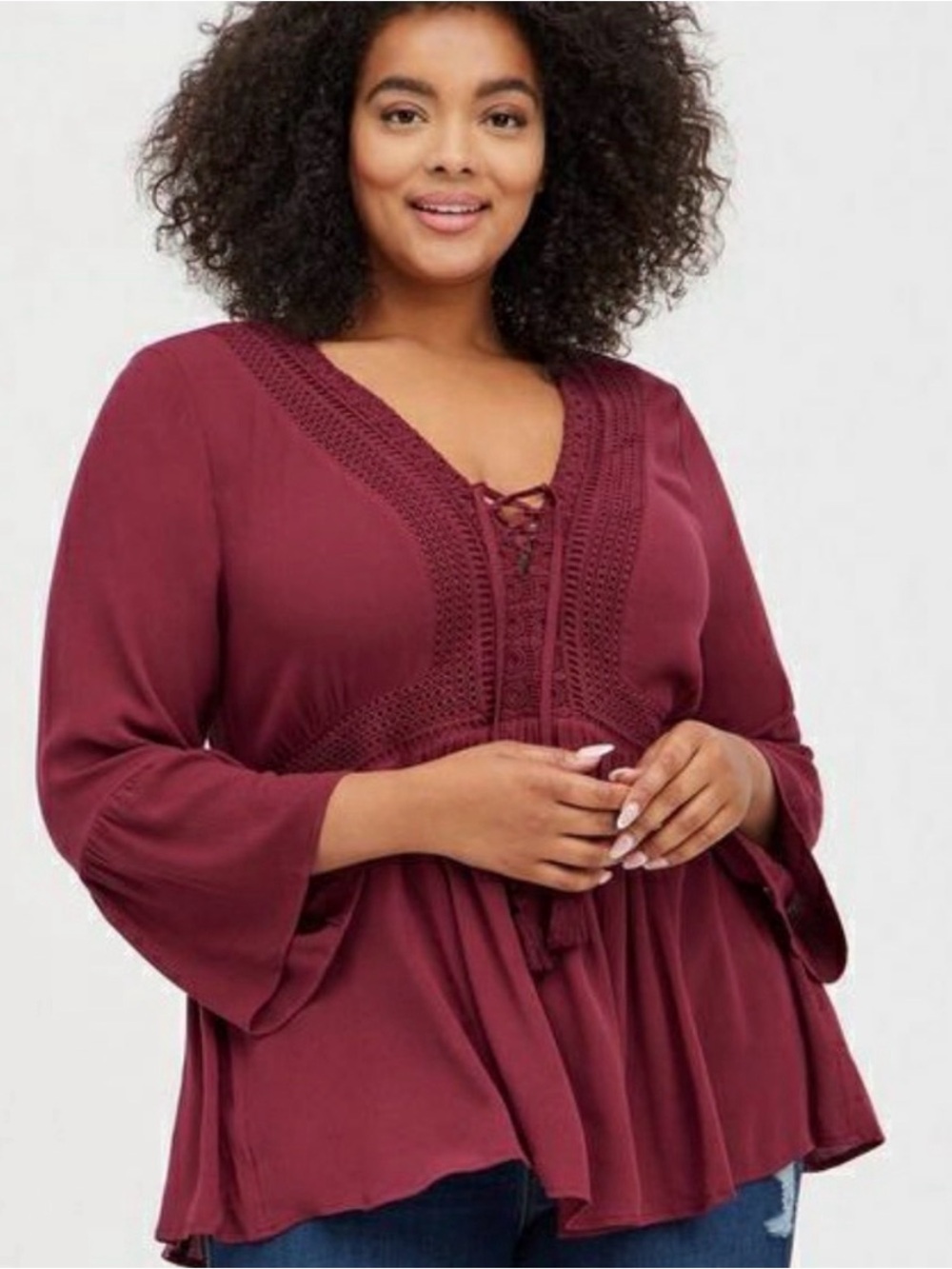 Torrid Size 3 Long Sleeved Peasant Top Bell Sleeves Boho Look